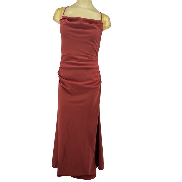 Galina Signature Cinnamon Long Fitted Cowl Lace-Up Evening Dress Size 10 New $18 - Picture 1 of 6